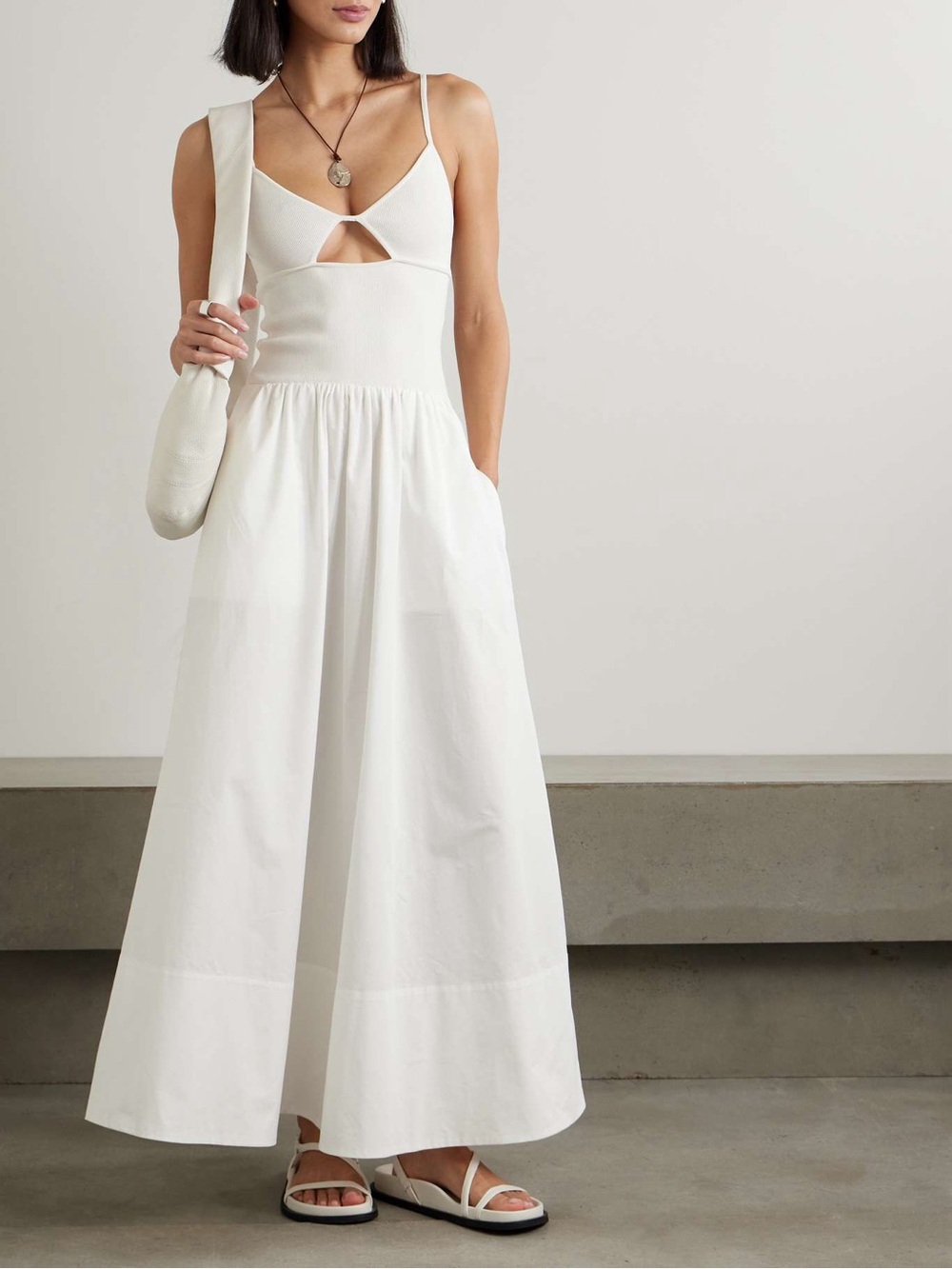 ST. Agni cutout stretch knit cotton poplin maxi dress